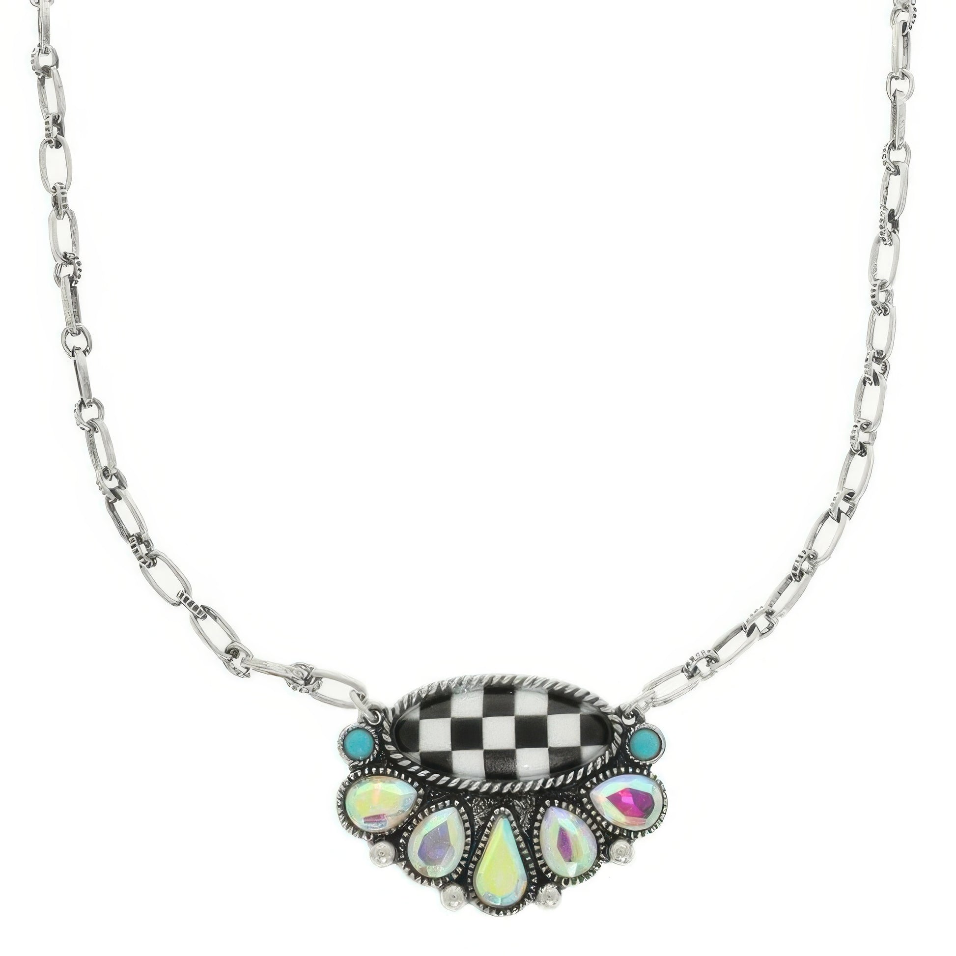 Western Theme Checkered Pendant Necklace