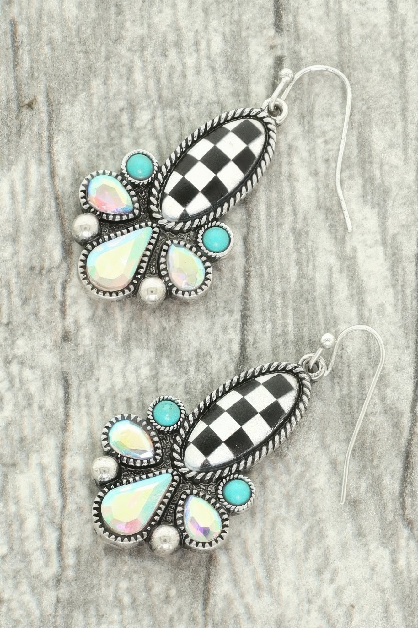 Western Checkered Oval Teardrop Earrings
