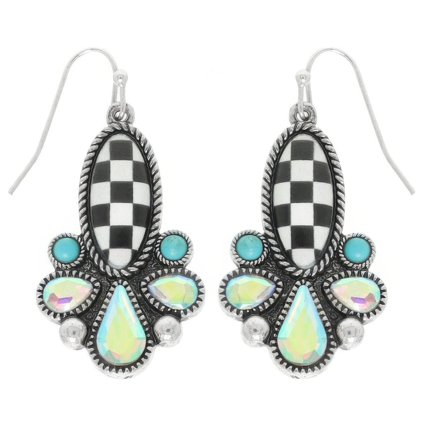 Western Checkered Oval Teardrop Earrings