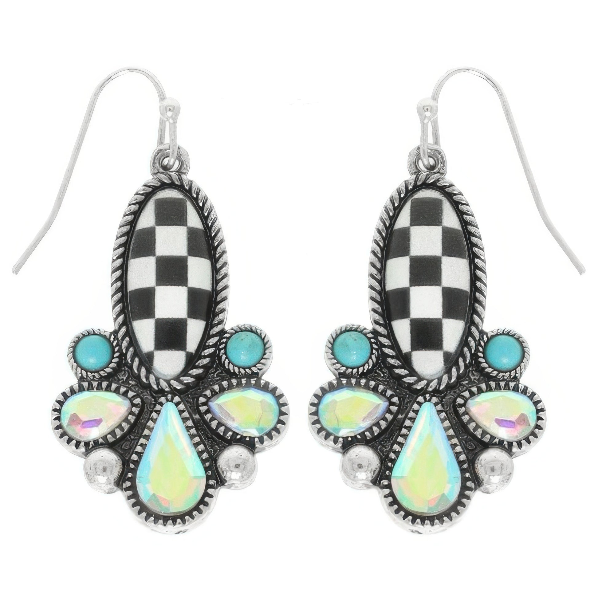 Western Checkered Oval Teardrop Earrings