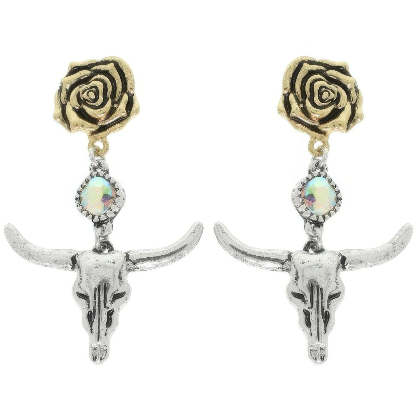 Western Floral Steer Skull Earrings