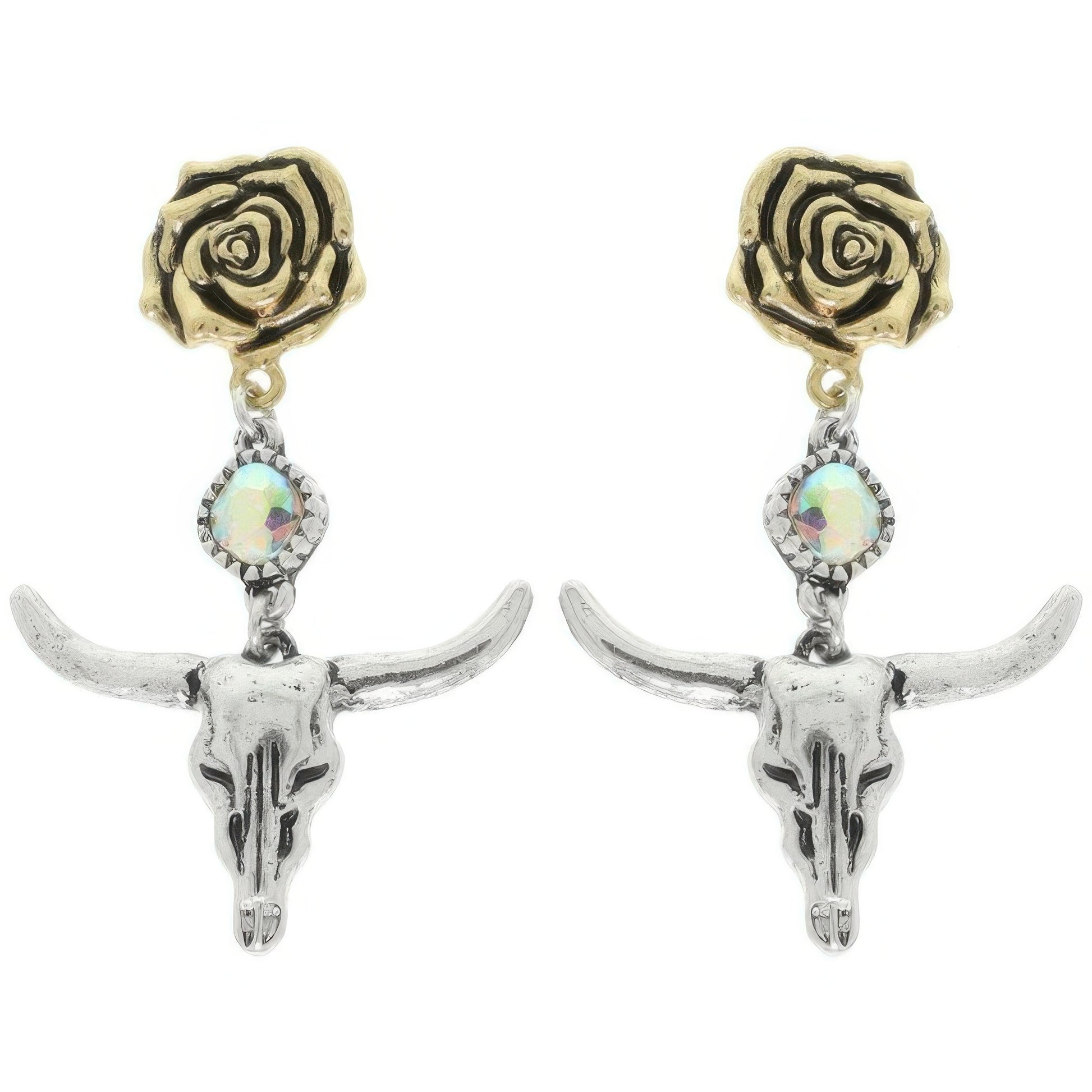 Western Floral Steer Skull Earrings