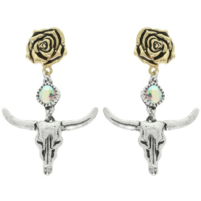 Western Floral Steer Skull Earrings
