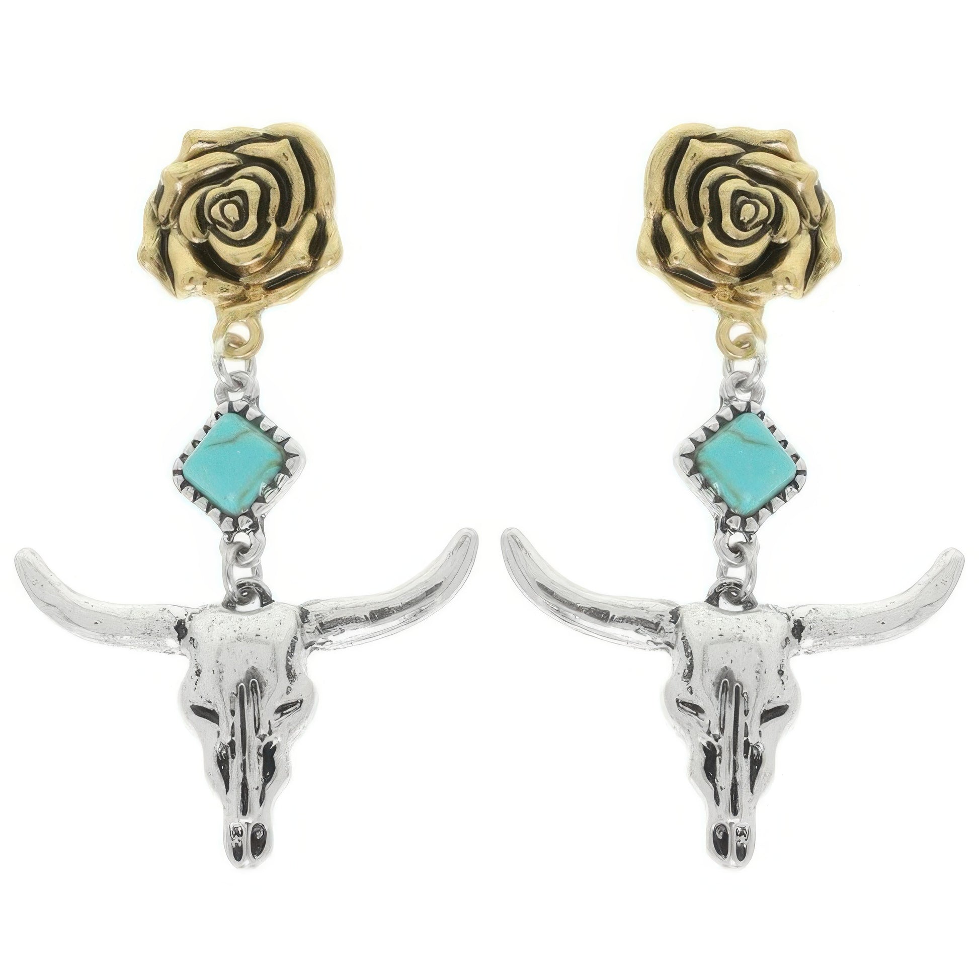 Western Floral Steer Skull Earrings