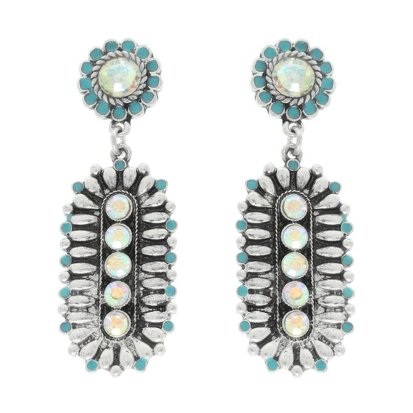 Western Jeweled Oval Concho Earrings