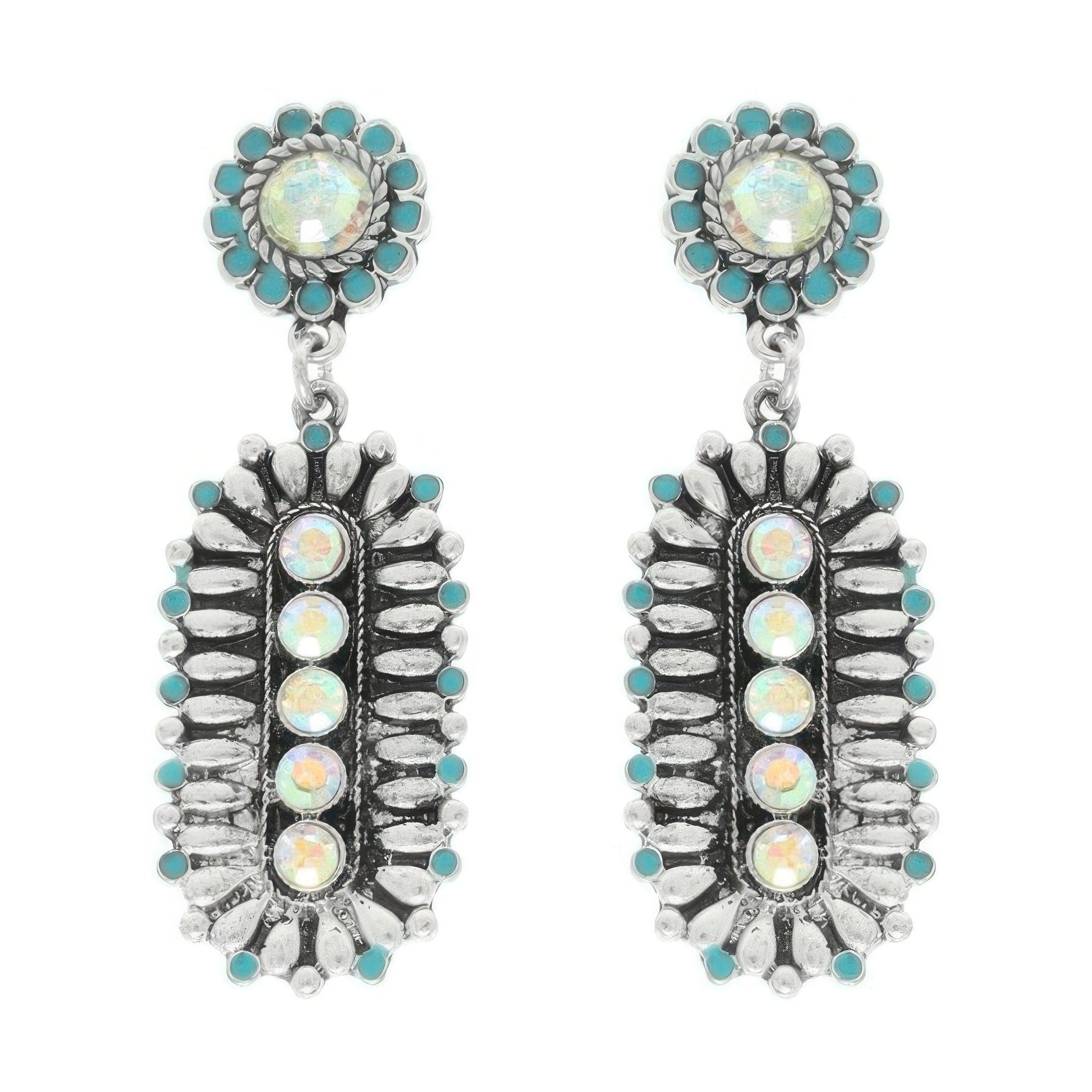 Western Jeweled Oval Concho Earrings