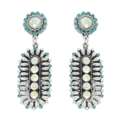 Western Jeweled Oval Concho Earrings