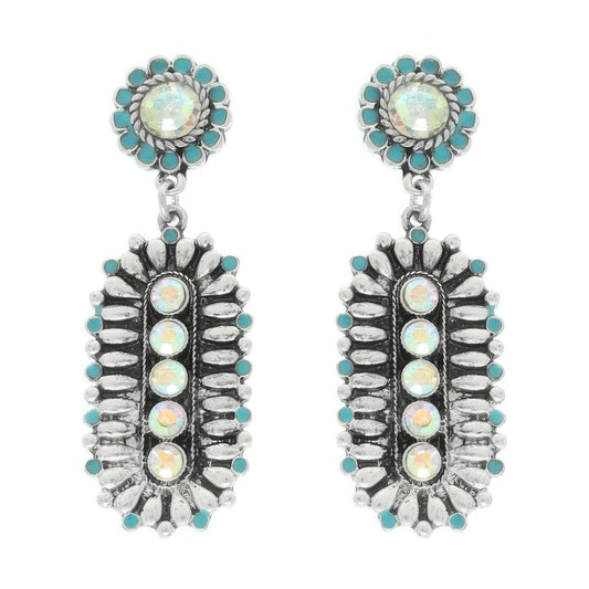 Western Jeweled Oval Concho Earrings