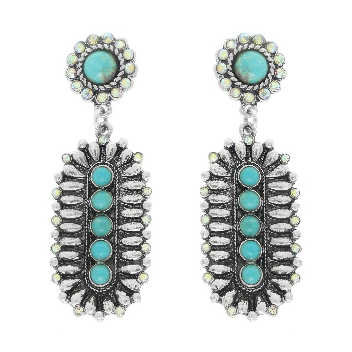 Western Jeweled Oval Concho Earrings