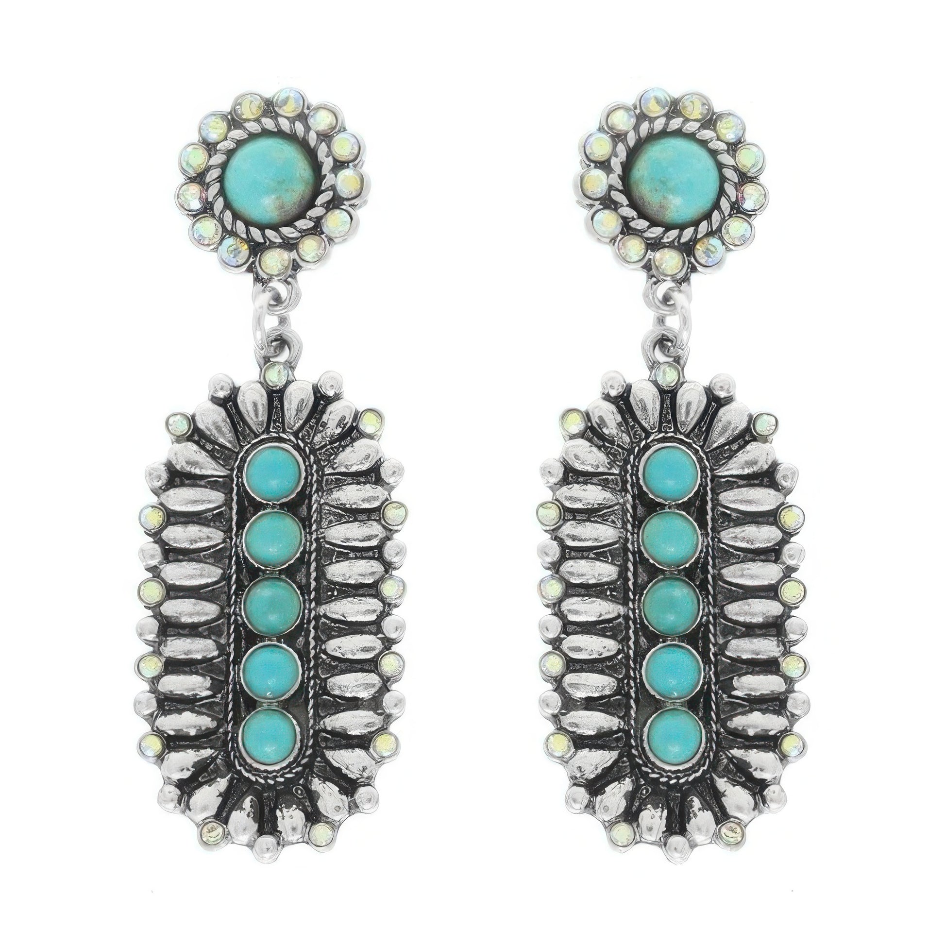 Western Jeweled Oval Concho Earrings