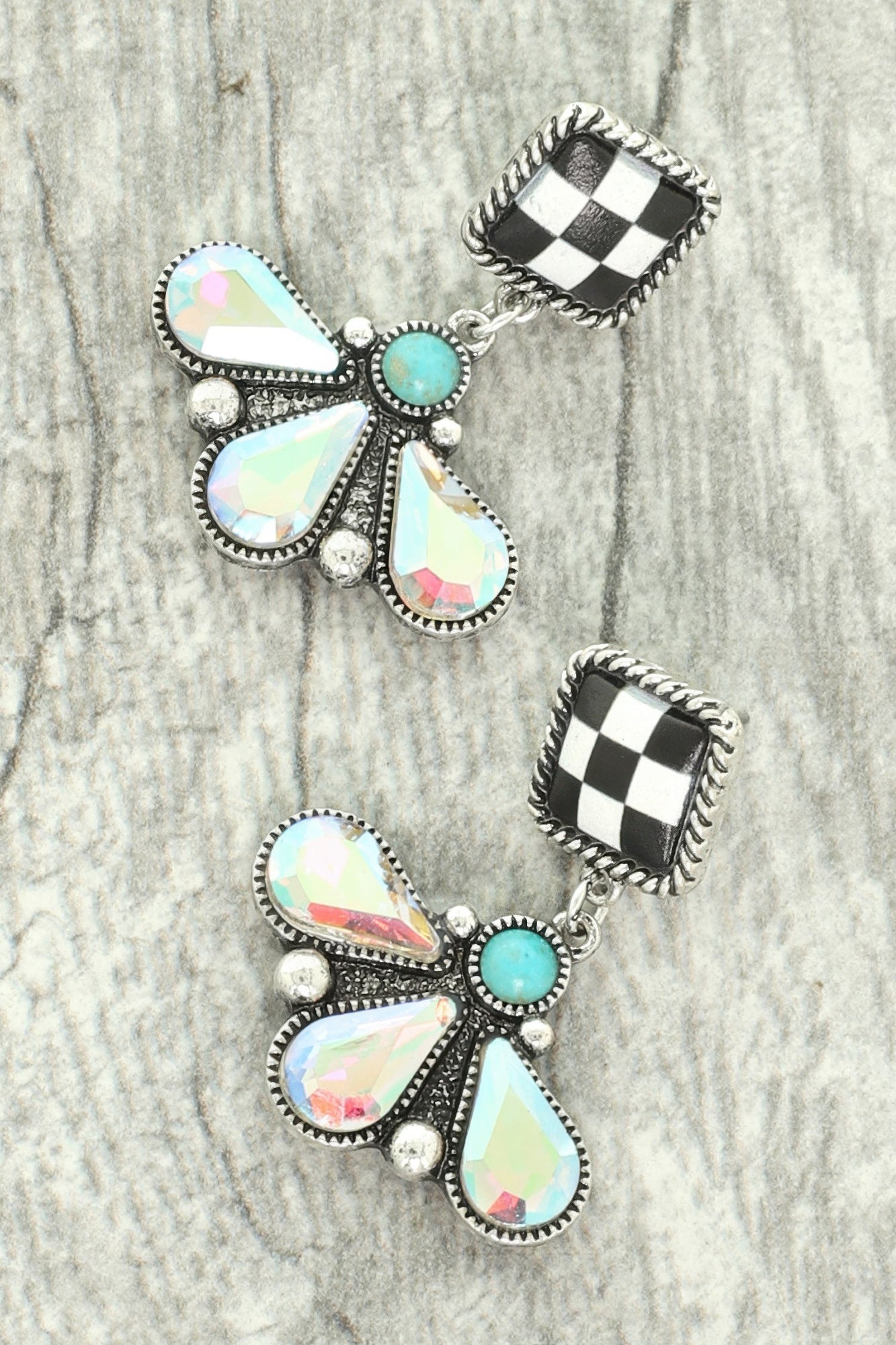 Western Checkered Square Teardrop Earrings