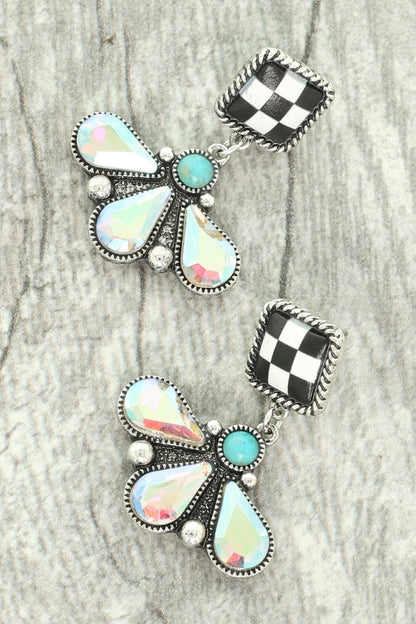 Western Checkered Square Teardrop Earrings