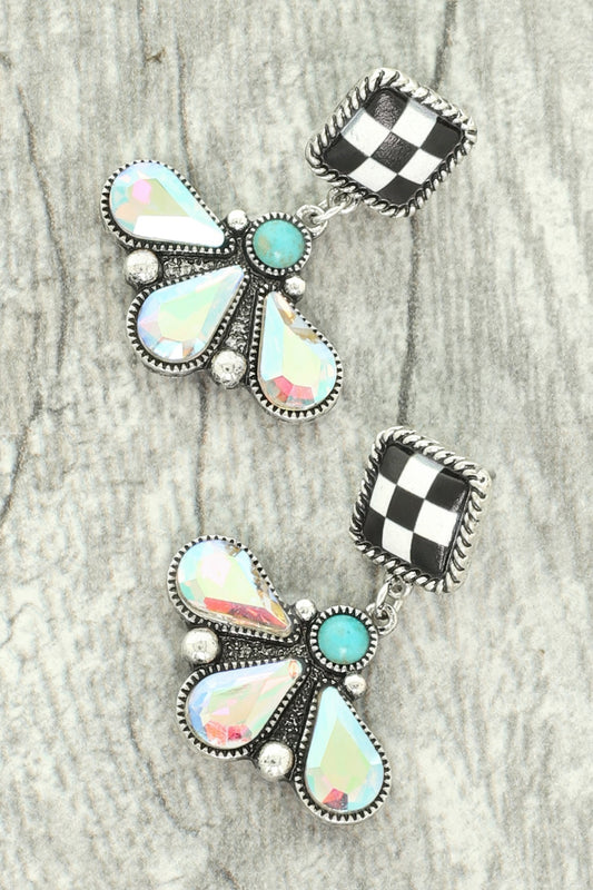 Western Checkered Square Teardrop Earrings