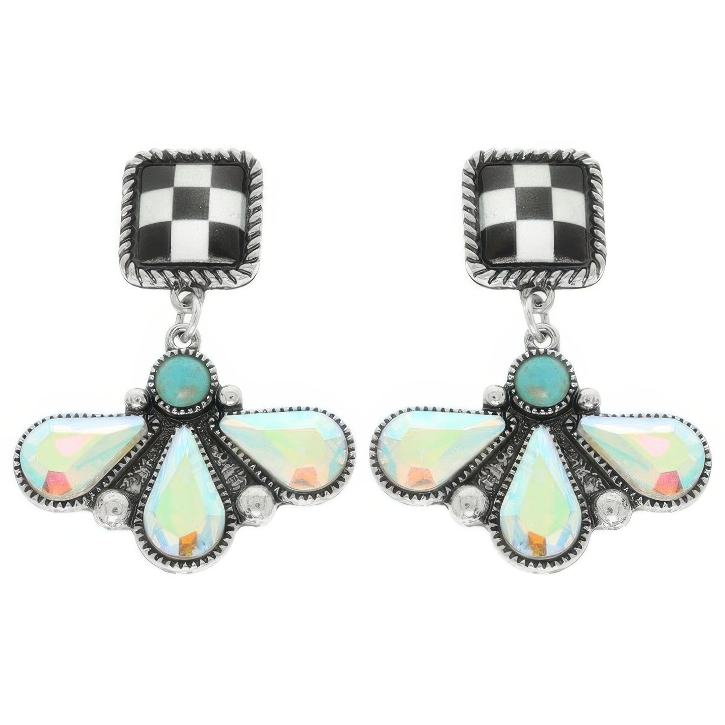 Western Checkered Square Teardrop Earrings