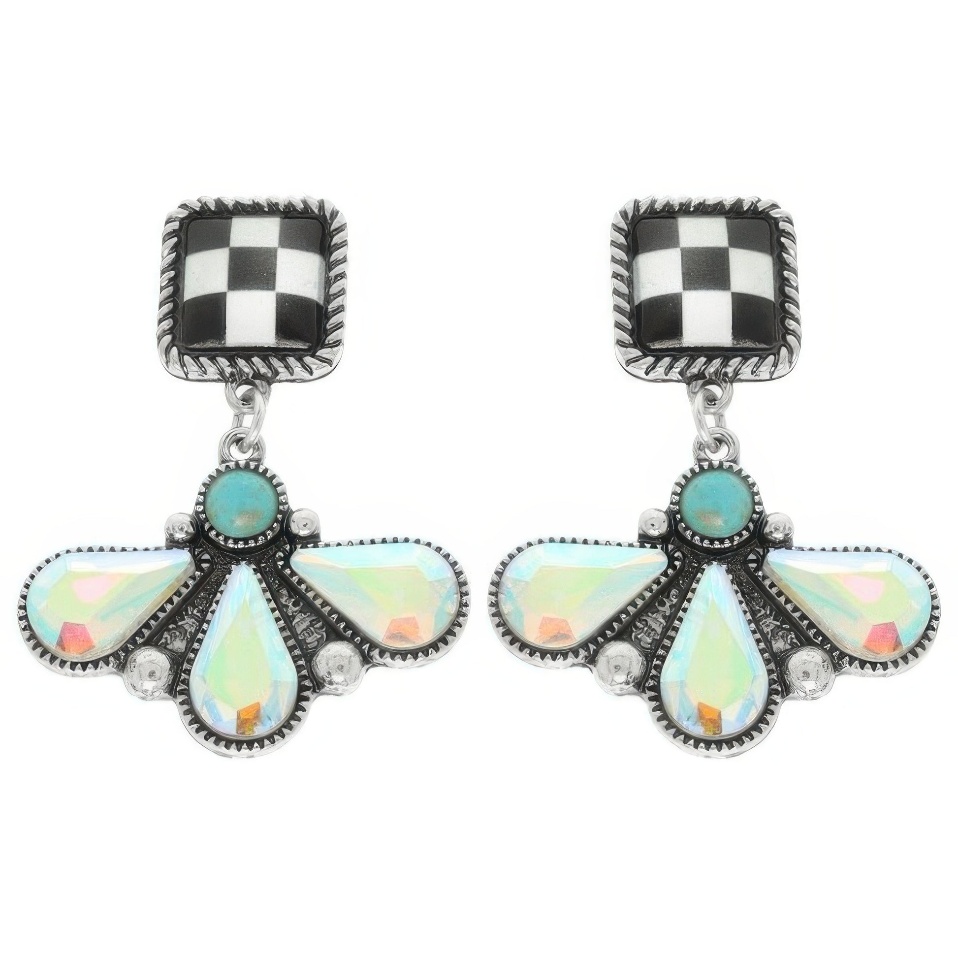 Western Checkered Square Teardrop Earrings
