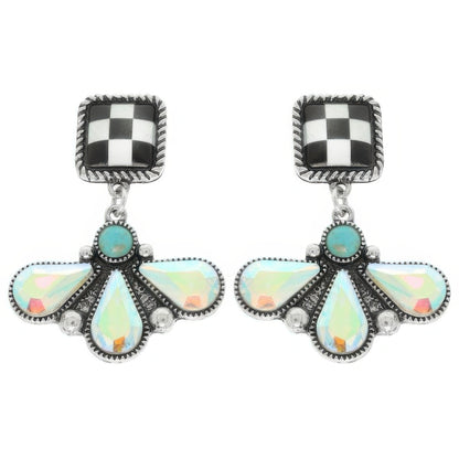 Western Checkered Square Teardrop Earrings