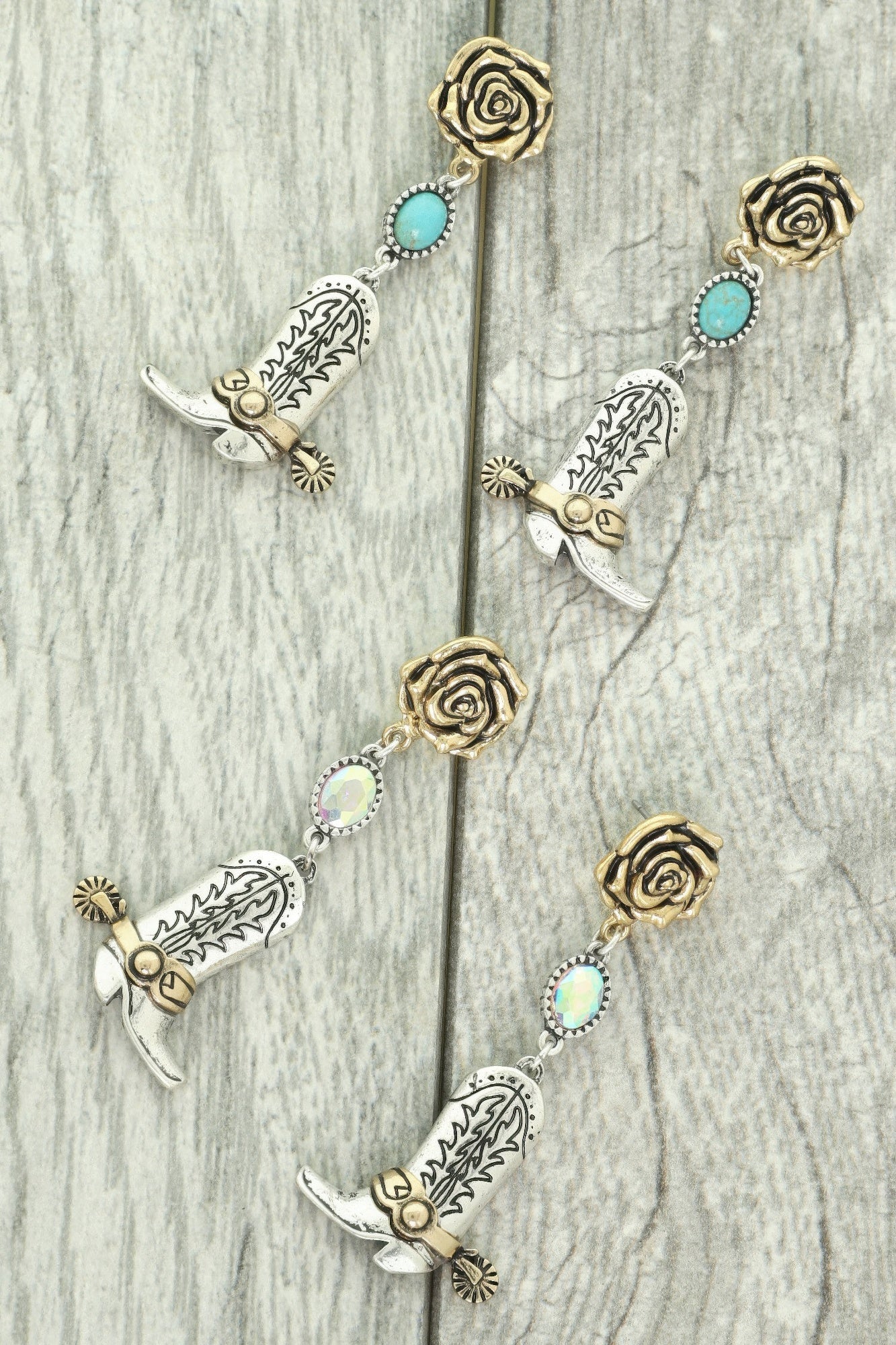 Western Floral Cowboy Boot Earrings
