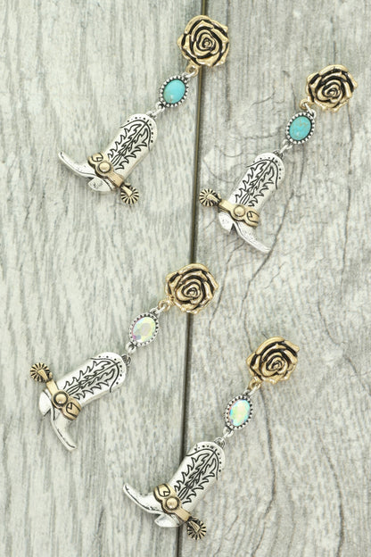 Western Floral Cowboy Boot Earrings
