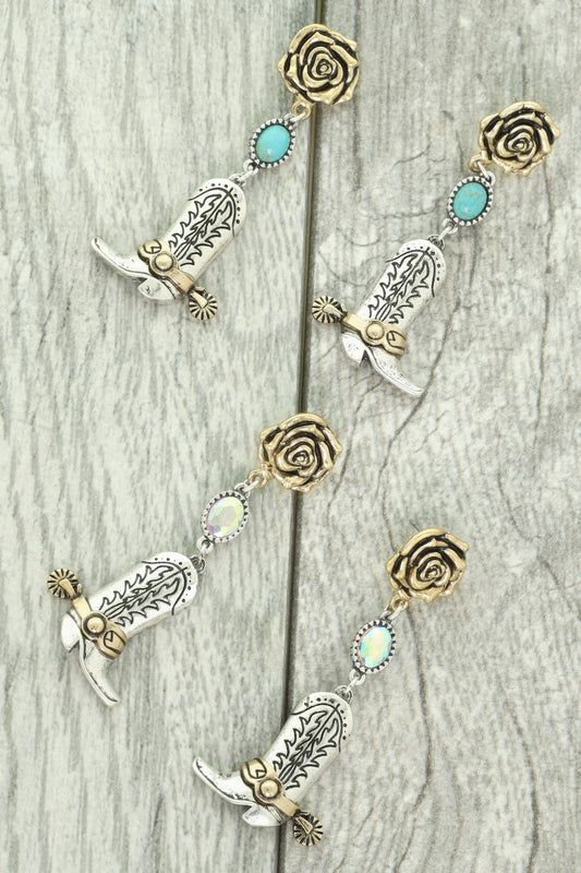 Western Floral Cowboy Boot Earrings