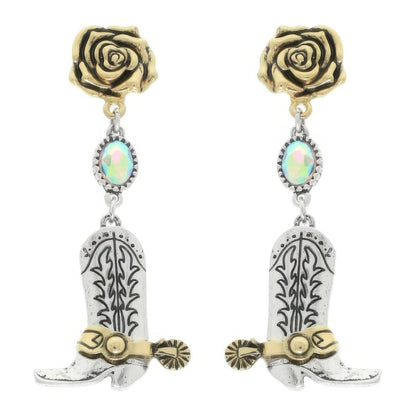 Western Floral Cowboy Boot Earrings
