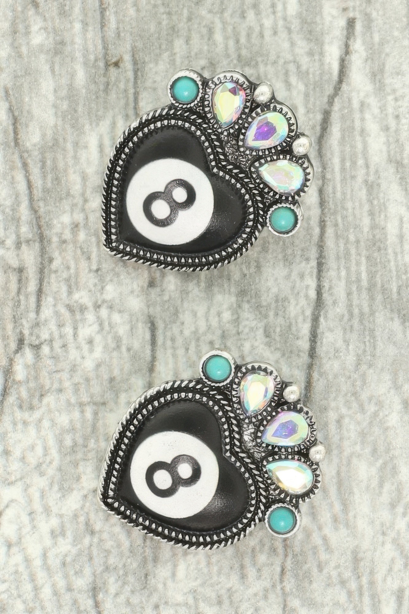 Western 8 Ball Heart Post Earrings