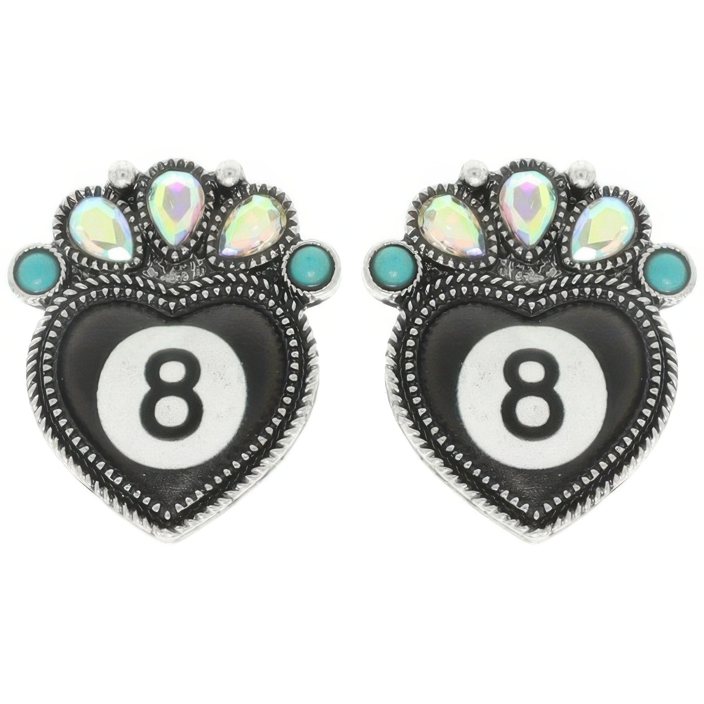 Western 8 Ball Heart Post Earrings