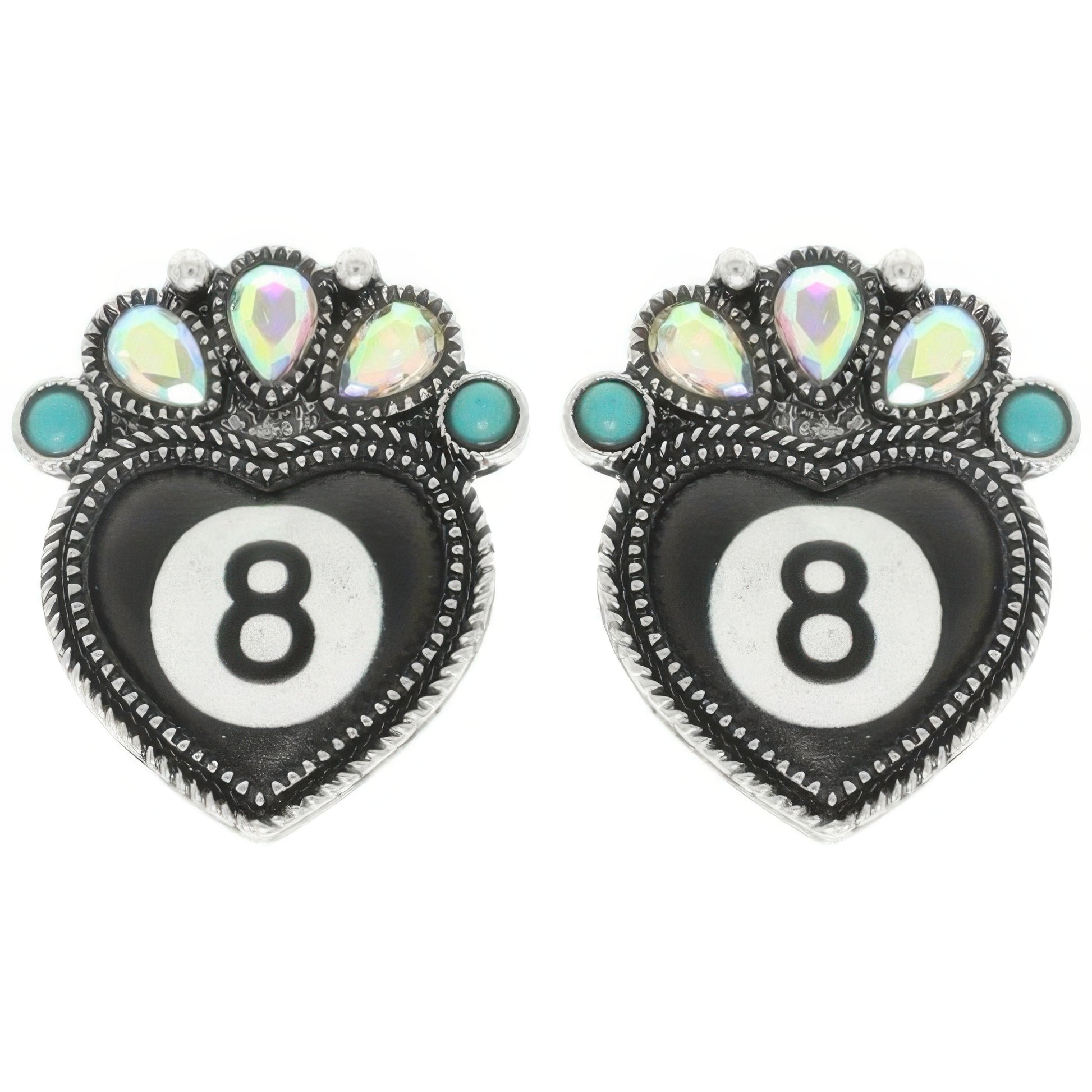 Western 8 Ball Heart Post Earrings