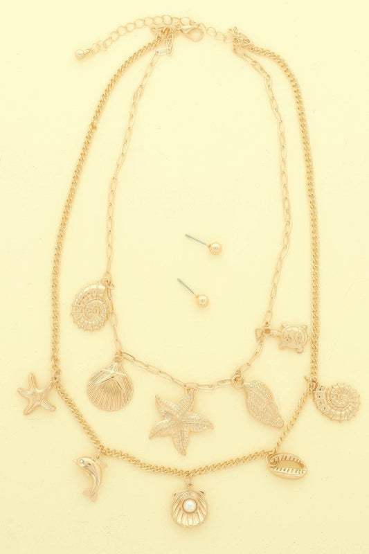 Sea Life Theme Charm Necklace Set