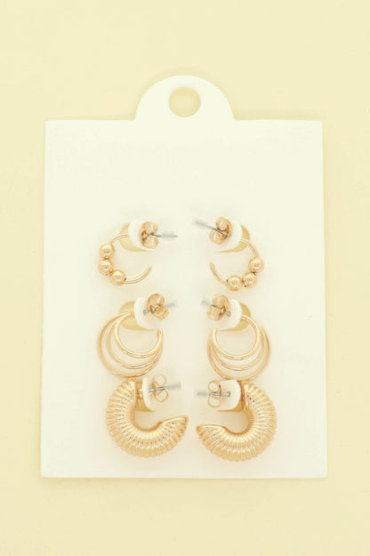 3 Pair Hoop Post Earring Set
