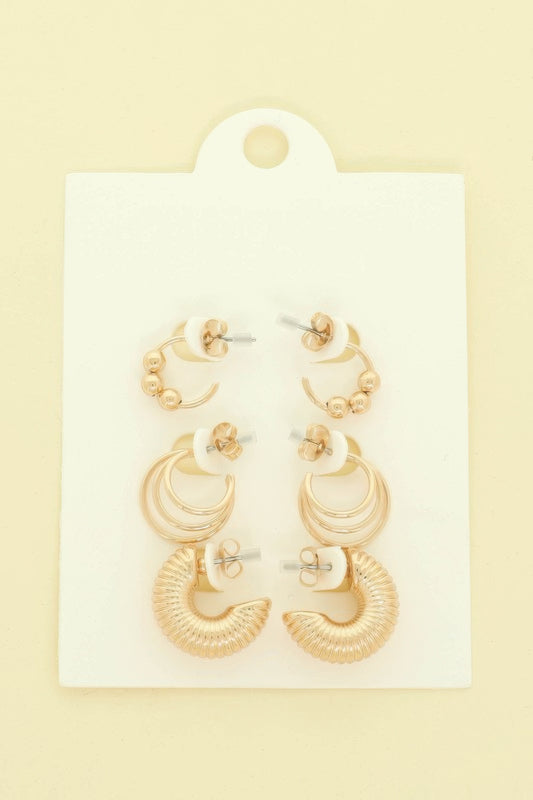 3 Pair Hoop Post Earring Set