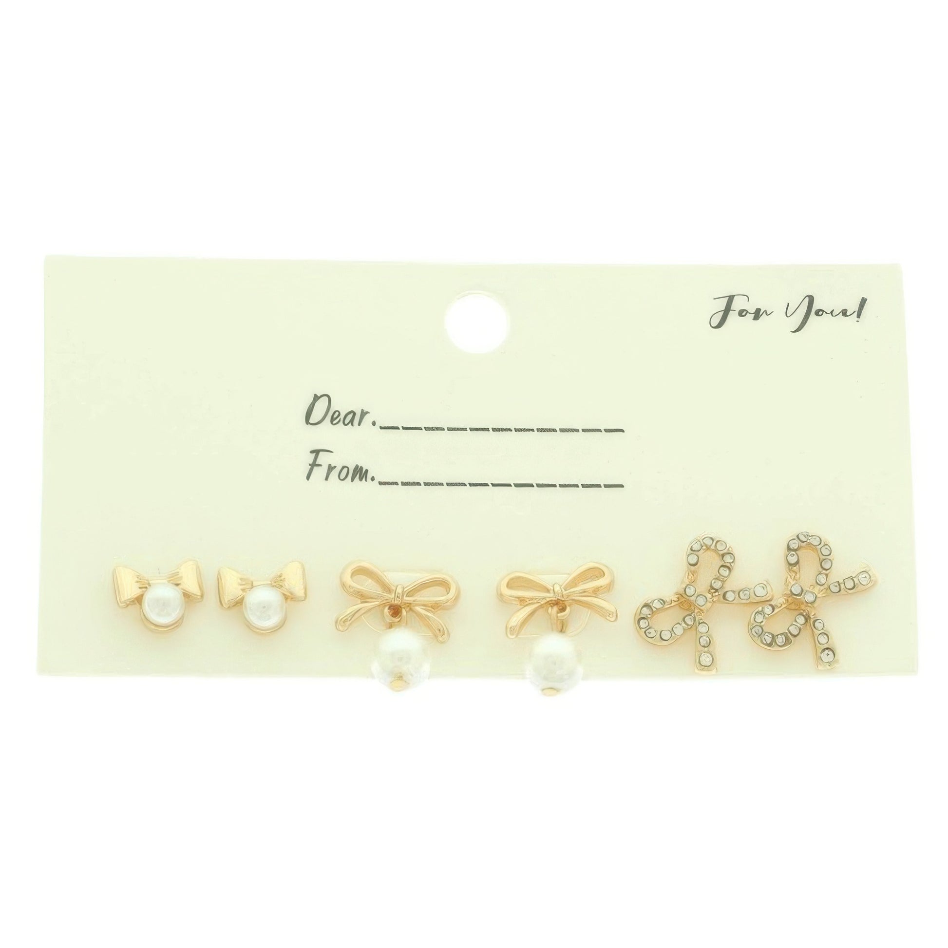 3 Pair Jeweled Bow Stud Earring Set