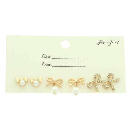 3 Pair Jeweled Bow Stud Earring Set