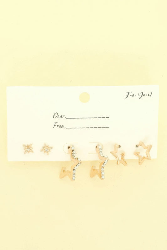 3 Pair Jeweled Star Post Earring Set