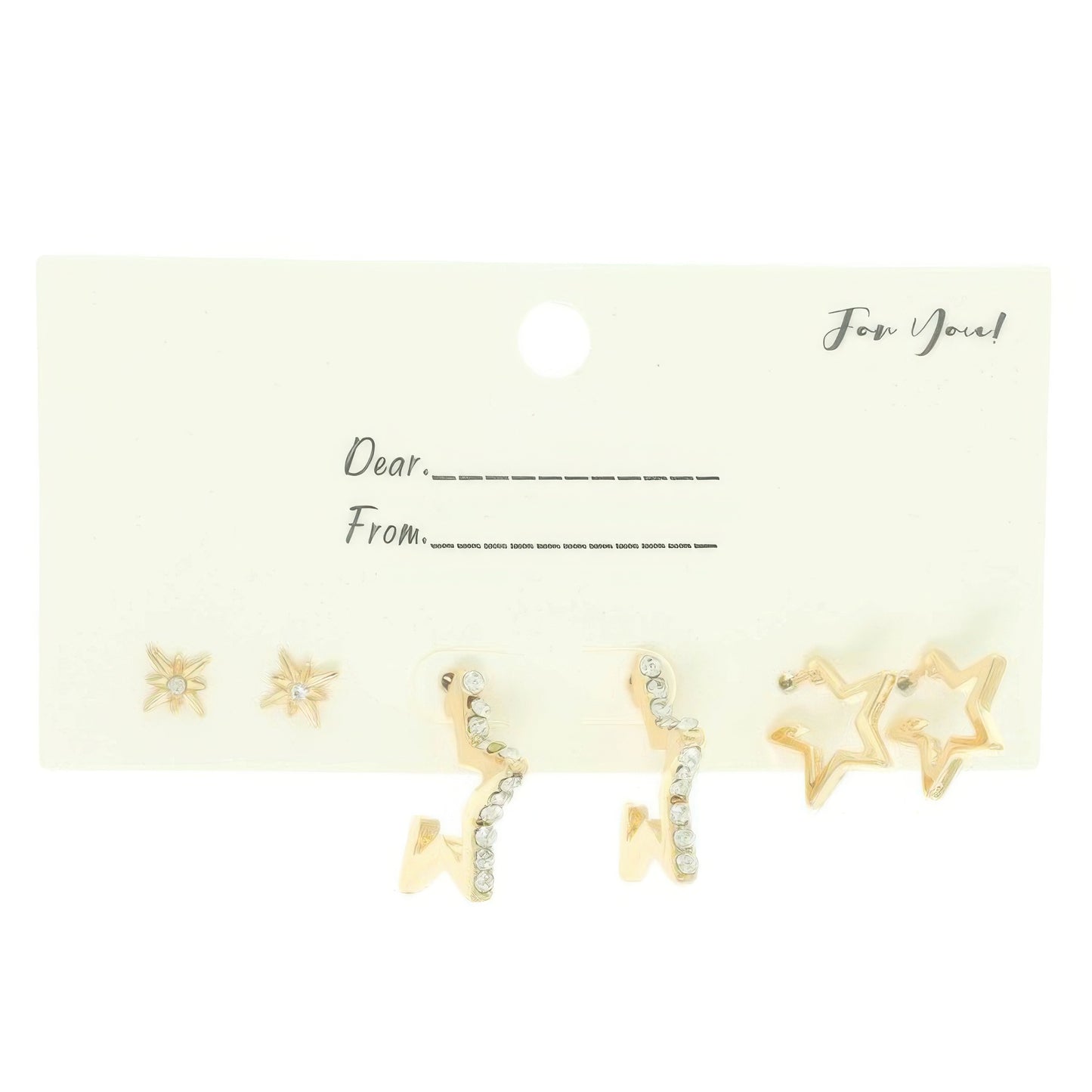 3 Pair Jeweled Star Post Earring Set