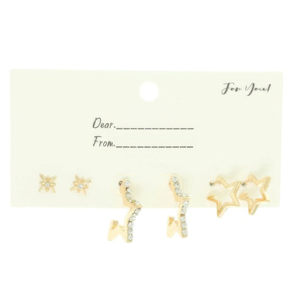 3 Pair Jeweled Star Post Earring Set