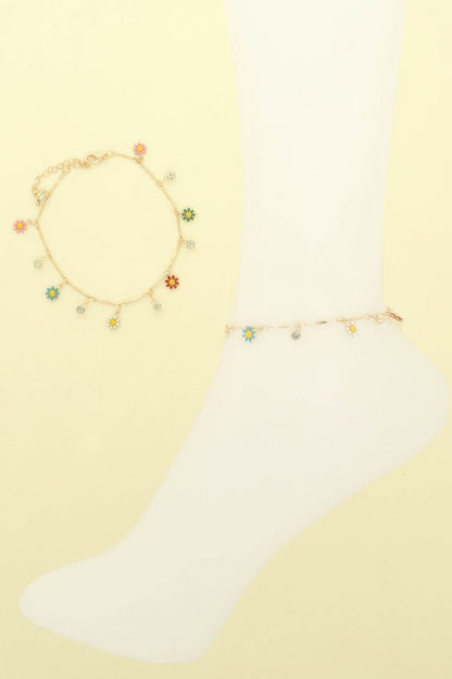 Daisy Theme Chain Charm Anklet