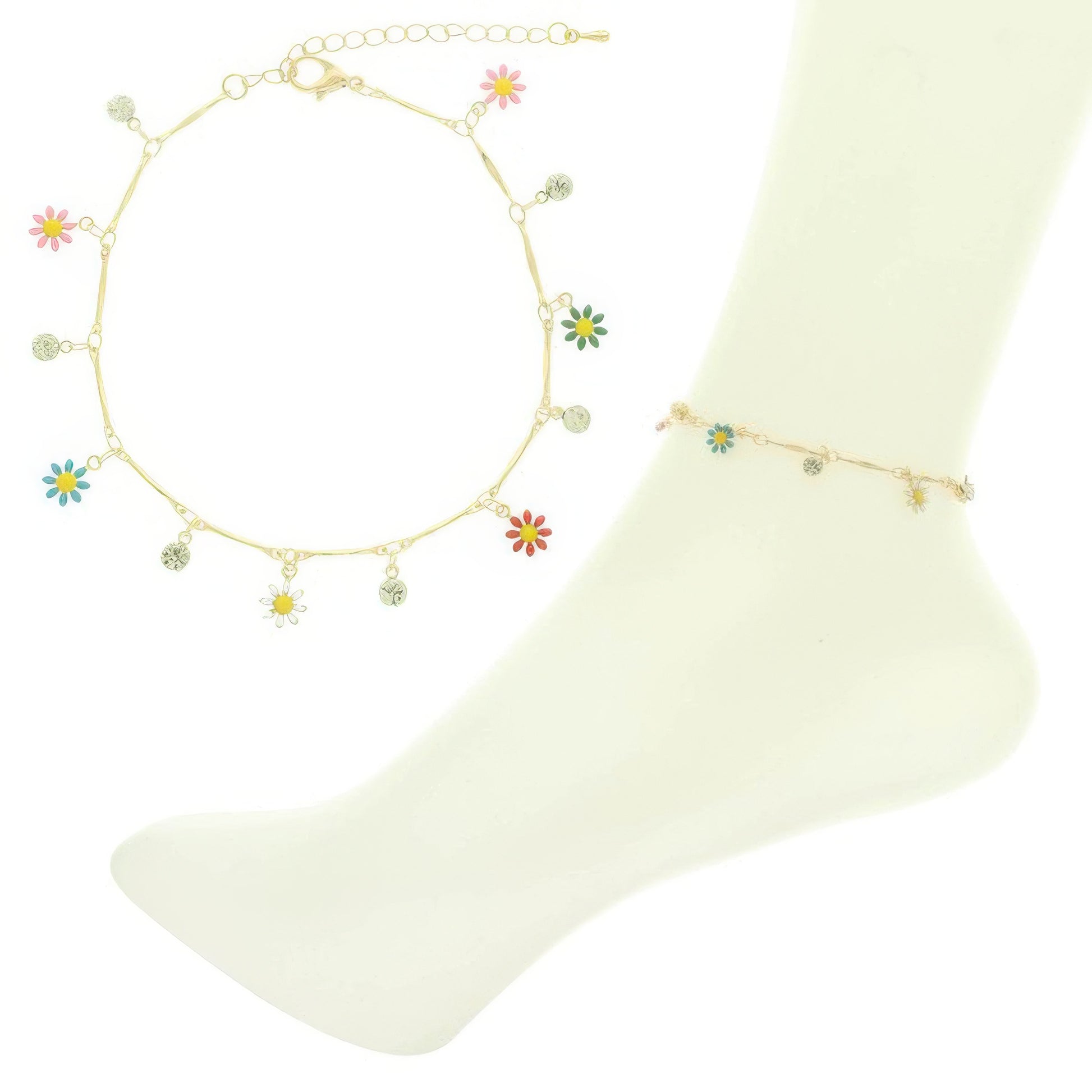 Daisy Theme Chain Charm Anklet
