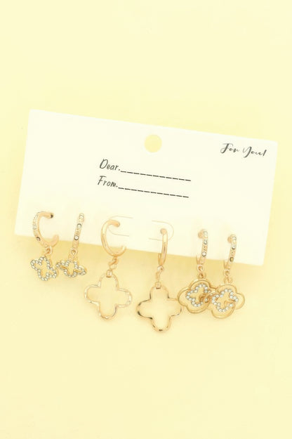 3 Pair Quatrefoil Huggie Earring Set