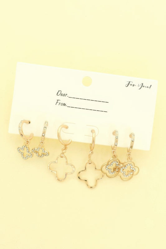 3 Pair Quatrefoil Huggie Earring Set