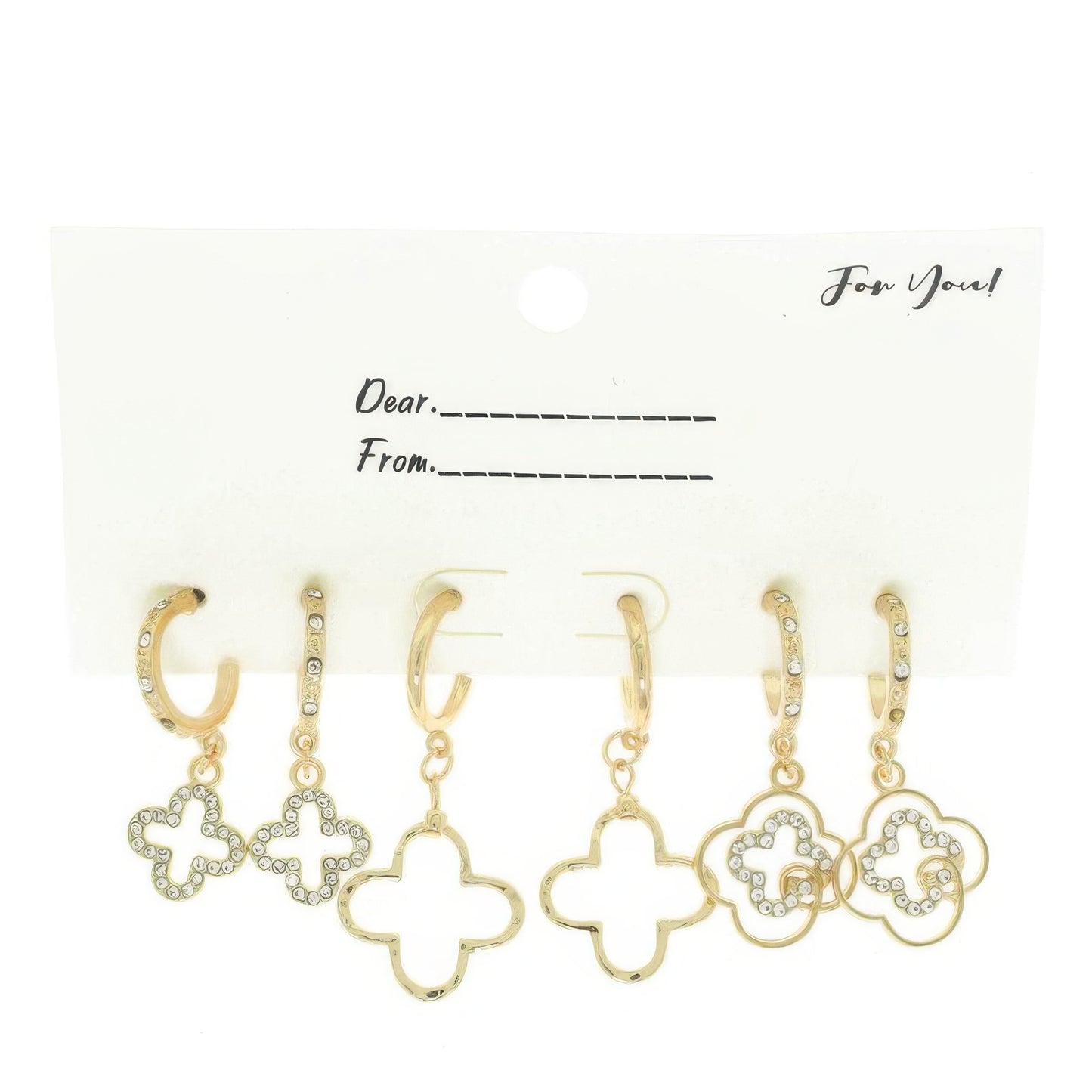 3 Pair Quatrefoil Huggie Earring Set