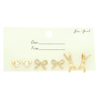 3 Pair Jeweled Bow Stud Earring Set