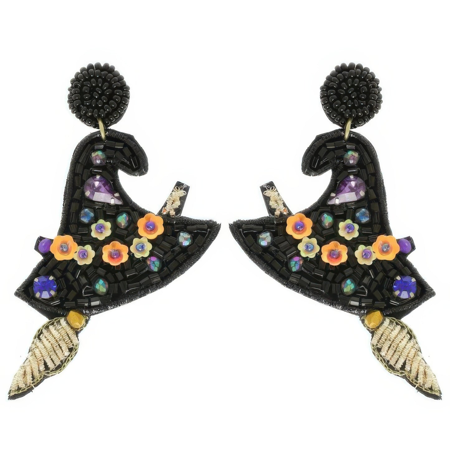 Halloween Witch Hat Seed Beaded Post Earrings