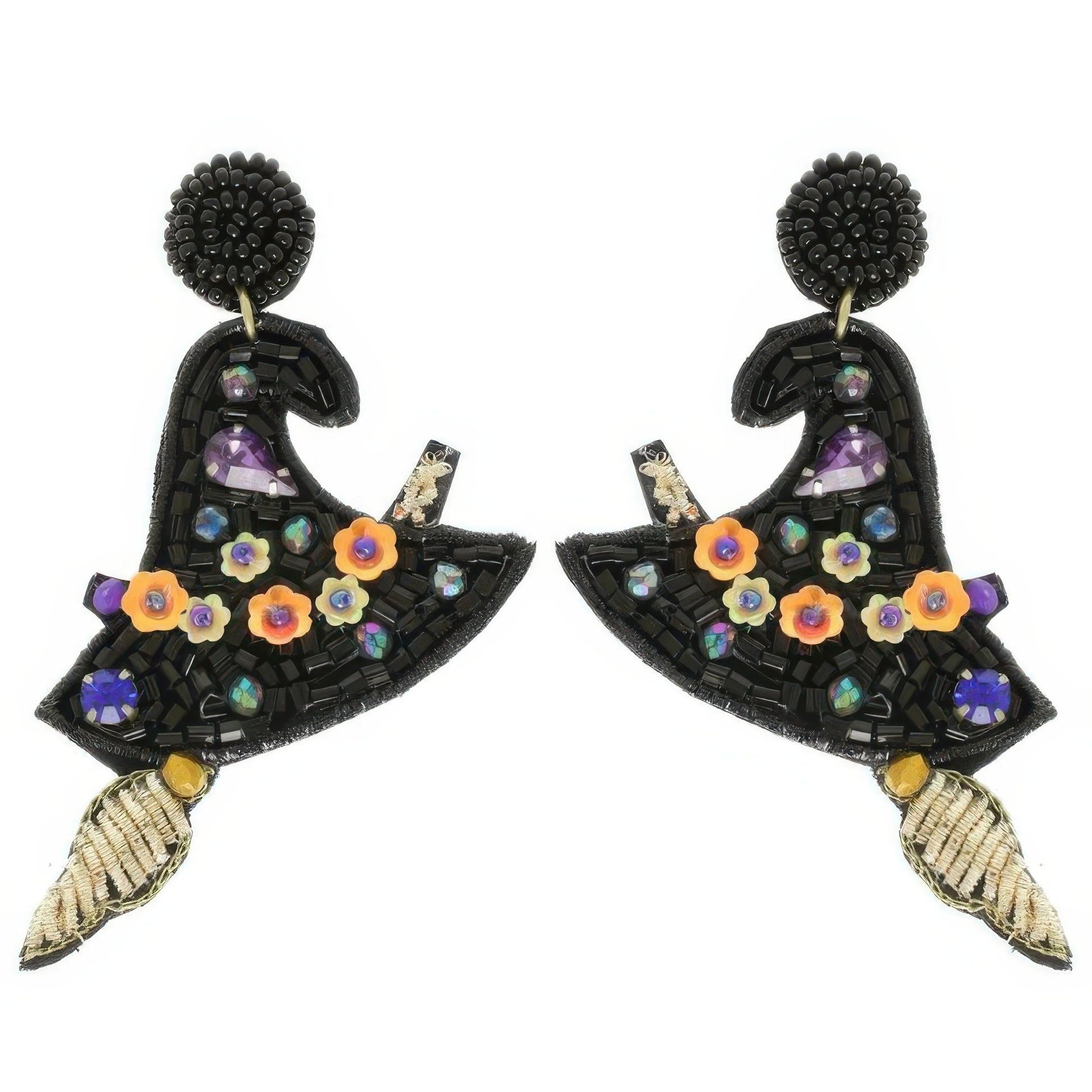 Halloween Witch Hat Seed Beaded Post Earrings