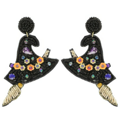 Halloween Witch Hat Seed Beaded Post Earrings