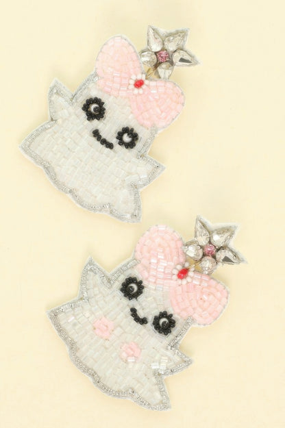 Halloween Ghost Seed Beaded Post Earrings
