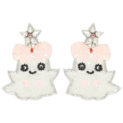 Halloween Ghost Seed Beaded Post Earrings