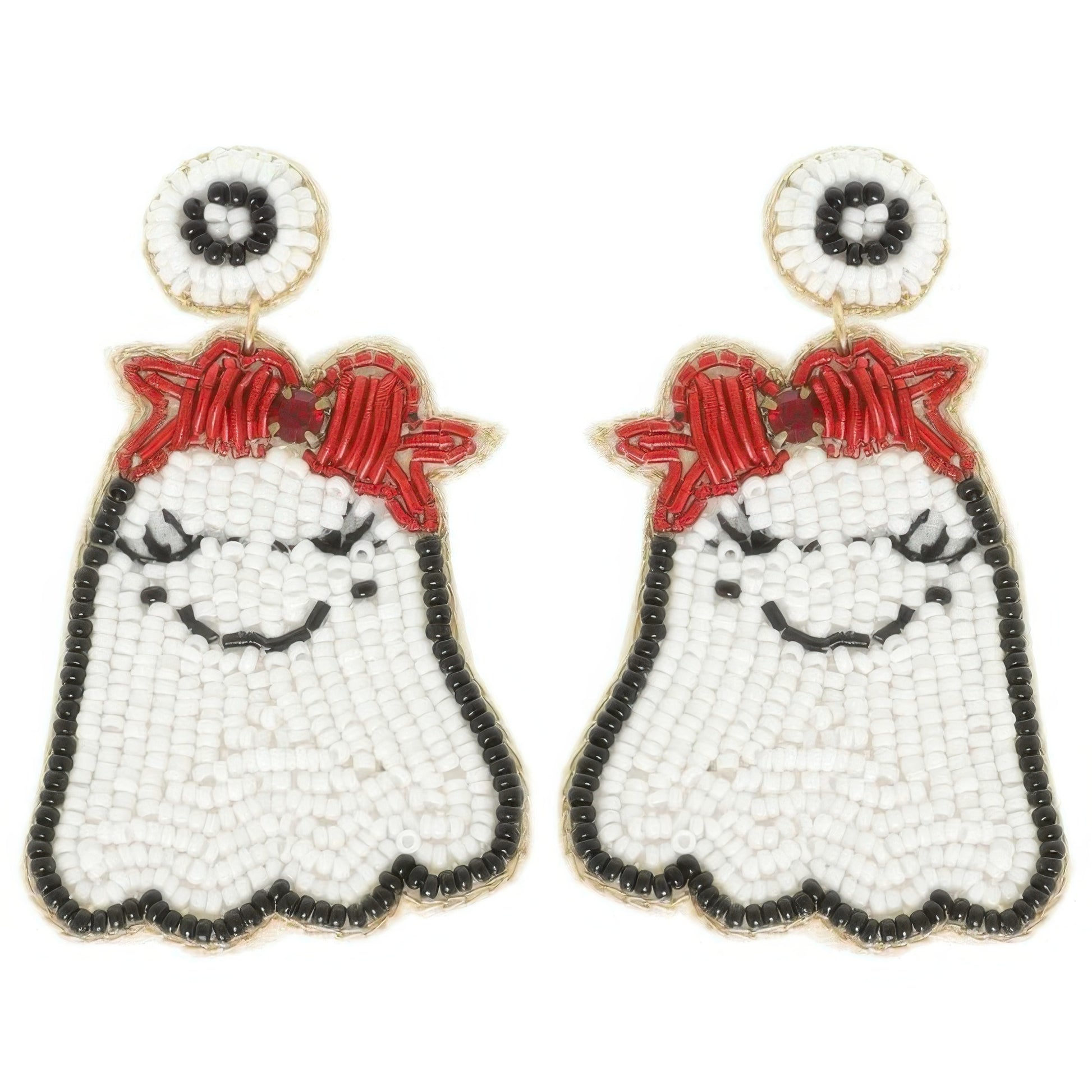 Halloween Ghost Seed Beaded Post Earrings