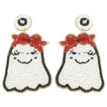 Halloween Ghost Seed Beaded Post Earrings