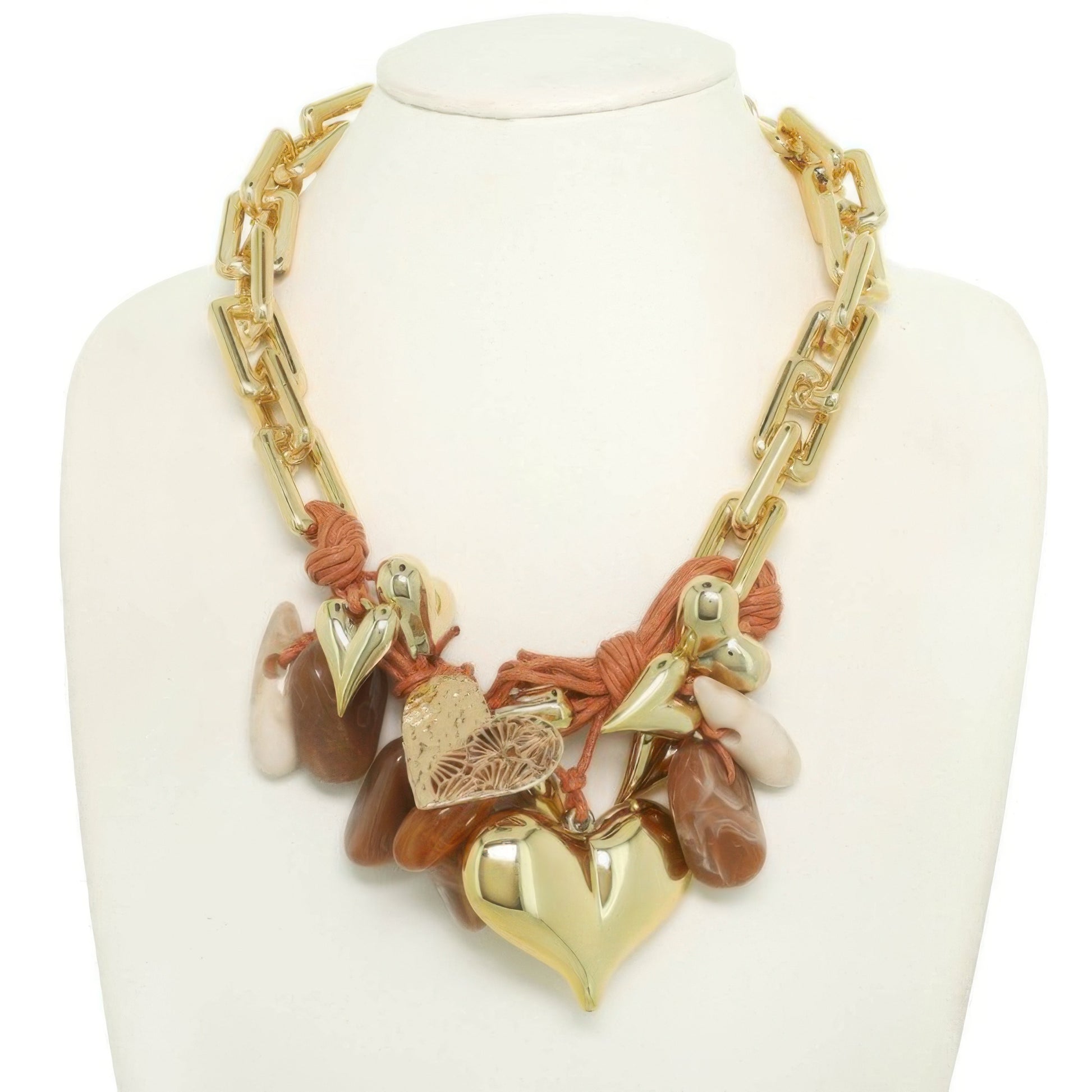 Stone Theme Necklace With Heart Pendants