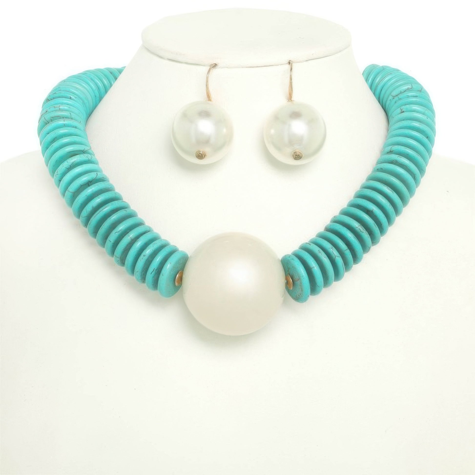 Pearl Turquoise Disc Necklace Set